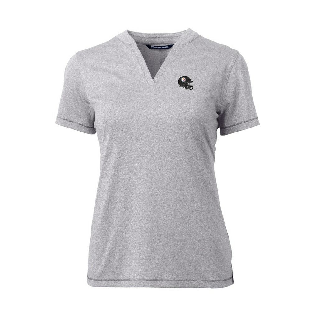 Pittsburgh Steelers Cutter & Buck Women's Helmet Logo DryTec Forge Stretch V-Neck Blade Top - Heather Gray discount