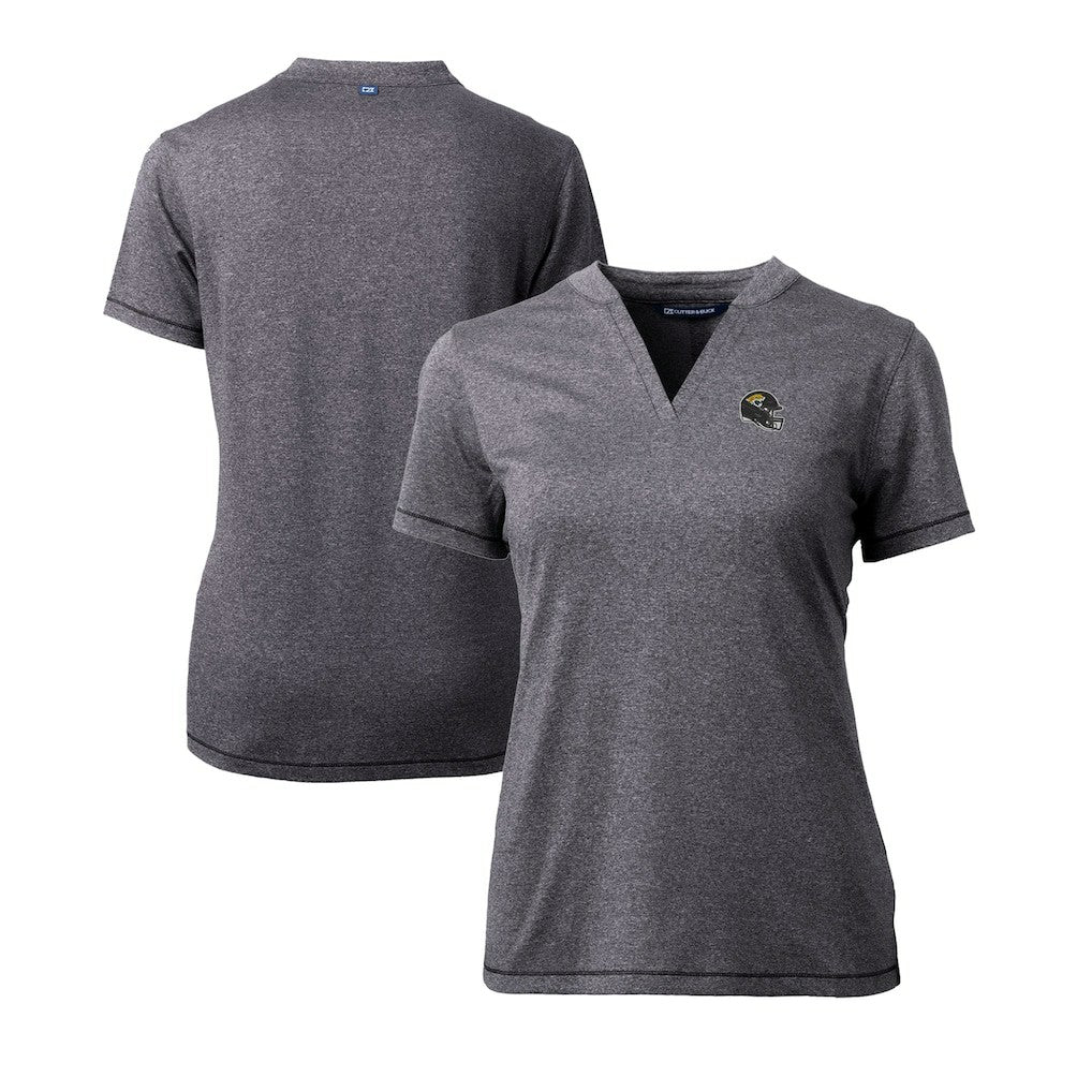Jacksonville Jaguars Cutter & Buck Women's Helmet Logo DryTec Forge Stretch V-Neck Blade Top - Heather Charcoal outlet