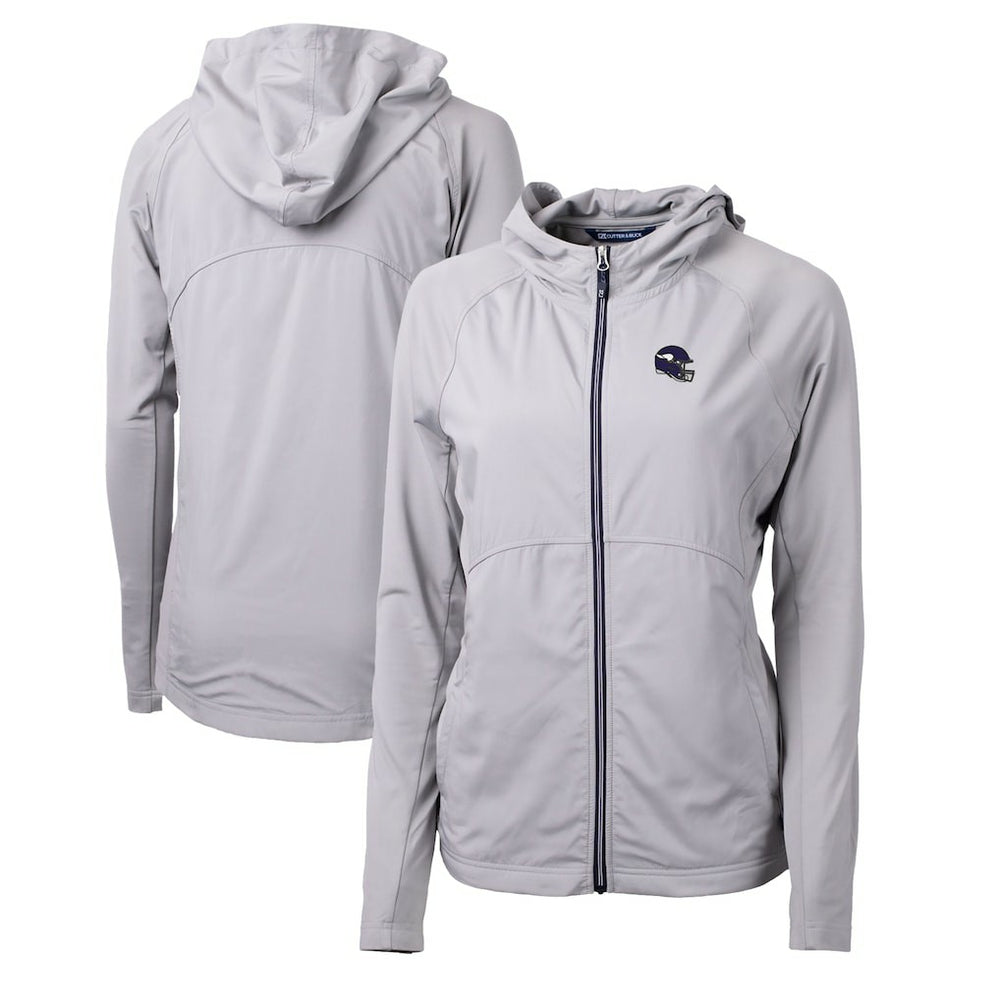 Minnesota Vikings Cutter & Buck Women's Helmet Logo Adapt Eco Knit Hybrid Recycled Full-Zip Hoodie - Heather Gray on sale