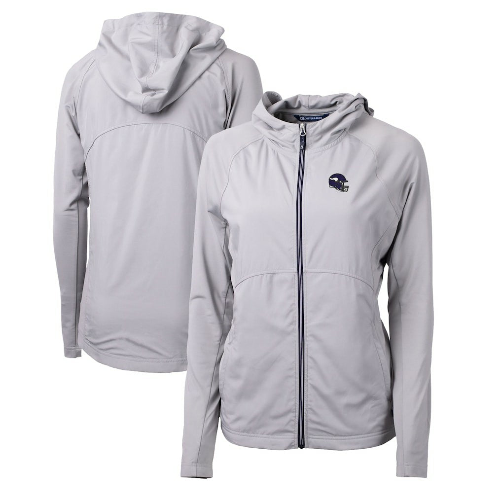 Minnesota Vikings Cutter & Buck Women's Helmet Logo Adapt Eco Knit Hybrid Recycled Full-Zip Hoodie - Heather Gray on sale