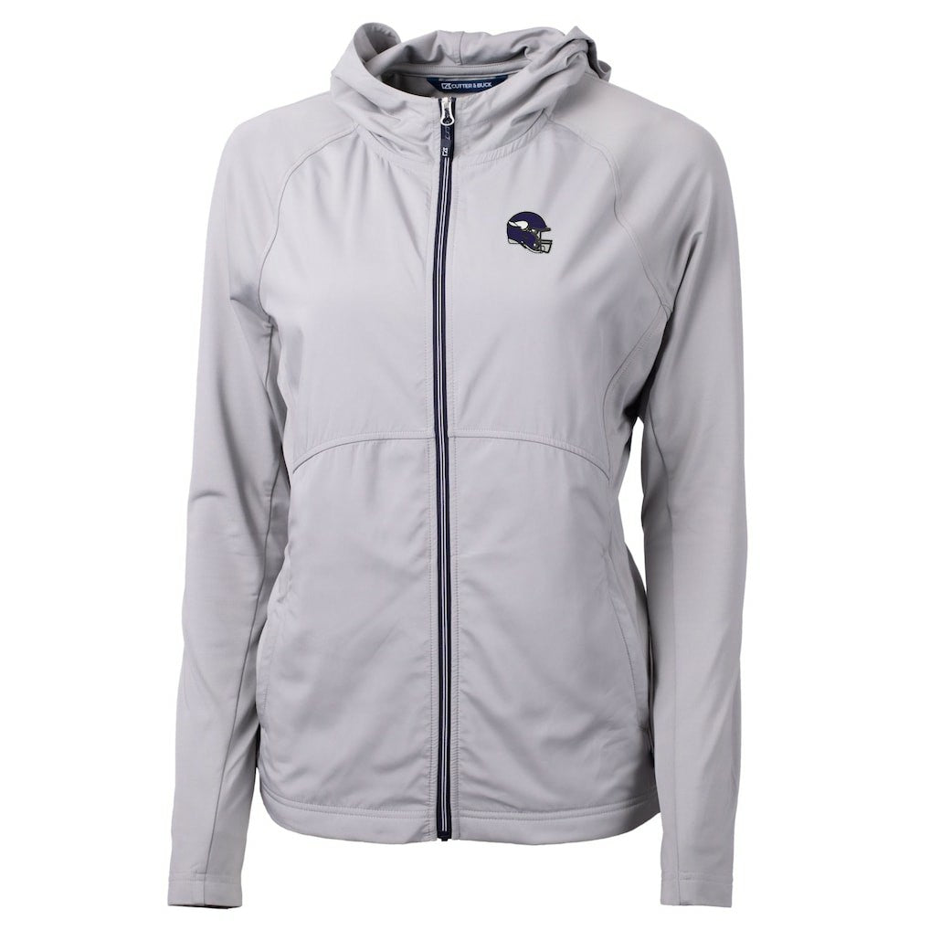 Minnesota Vikings Cutter & Buck Women's Helmet Logo Adapt Eco Knit Hybrid Recycled Full-Zip Hoodie - Heather Gray on sale
