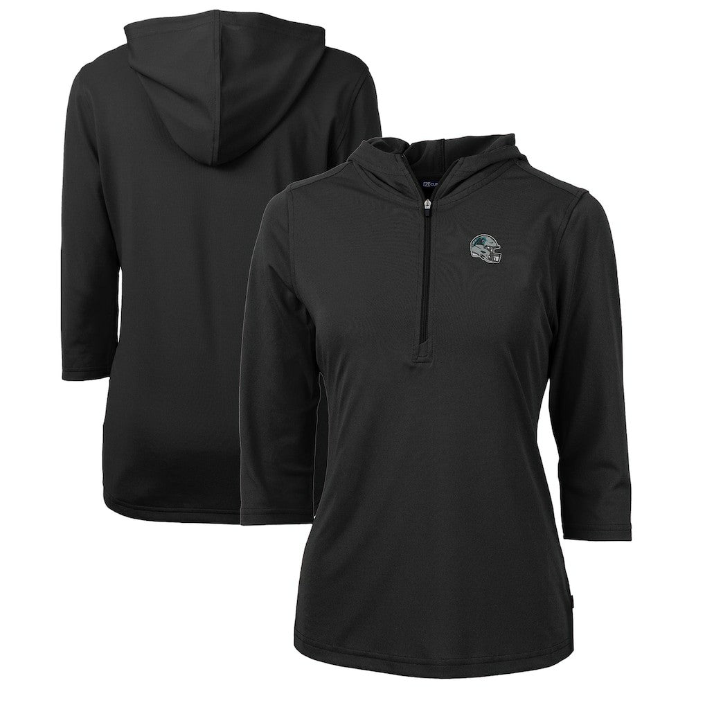 Carolina Panthers Cutter & Buck Women's Helmet Logo DryTec Virtue Eco Pique Recycled 3/4-Sleeve Half-Zip Pullover Hoodie - Black online
