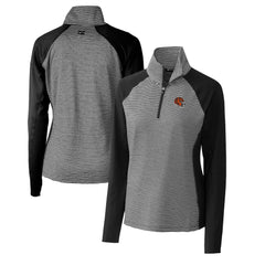 Cincinnati Bengals Cutter & Buck Women's Helmet Logo DryTec Forge Tonal Stripe Stretch Half-Zip Top - Black on sale
