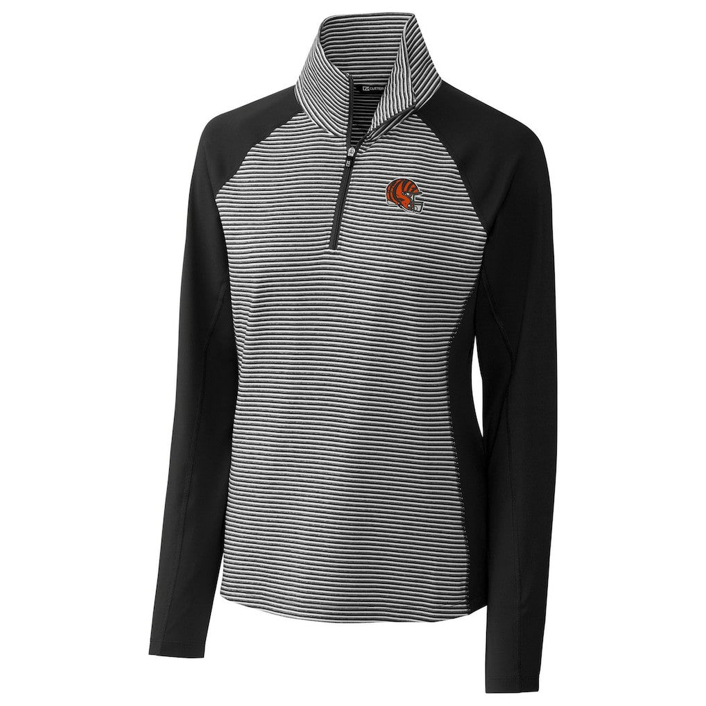 Cincinnati Bengals Cutter & Buck Women's Helmet Logo DryTec Forge Tonal Stripe Stretch Half-Zip Top - Black on sale