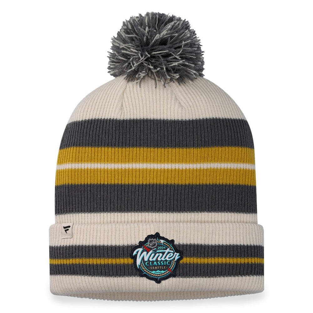 Vegas Golden Knights Fanatics 2024 NHL Winter Classic Cuffed Knit Hat with Pom Charcoal/Cream