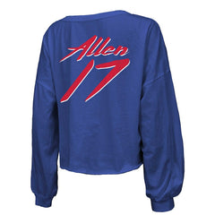 Josh Allen Buffalo Bills Majestic Threads Women's Name & Number Off-Shoulder Script Cropped Long Sleeve Relaxed V-Neck T-Shirt - Royal for sale