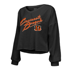 Joe Burrow Cincinnati Bengals Majestic Threads Women's Name & Number Off-Shoulder Script Cropped Long Sleeve Relaxed V-Neck T-Shirt - Black sale