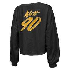 T.J. Watt Pittsburgh Steelers Majestic Threads Women's Name & Number Off-Shoulder Script Cropped Long Sleeve Relaxed V-Neck T-Shirt - Black online