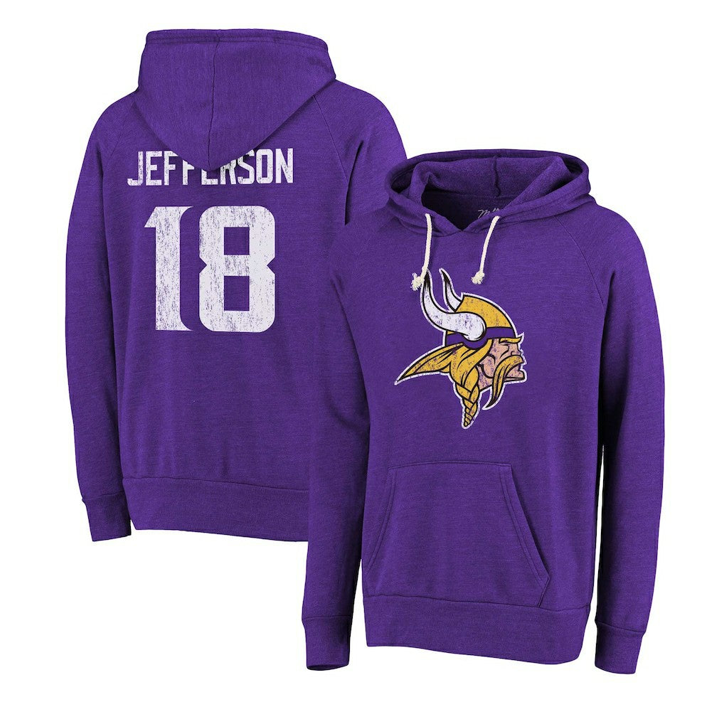 Justin Jefferson Minnesota Vikings Majestic Threads Name & Number Tri-Blend Pullover Hoodie - Purple outlet