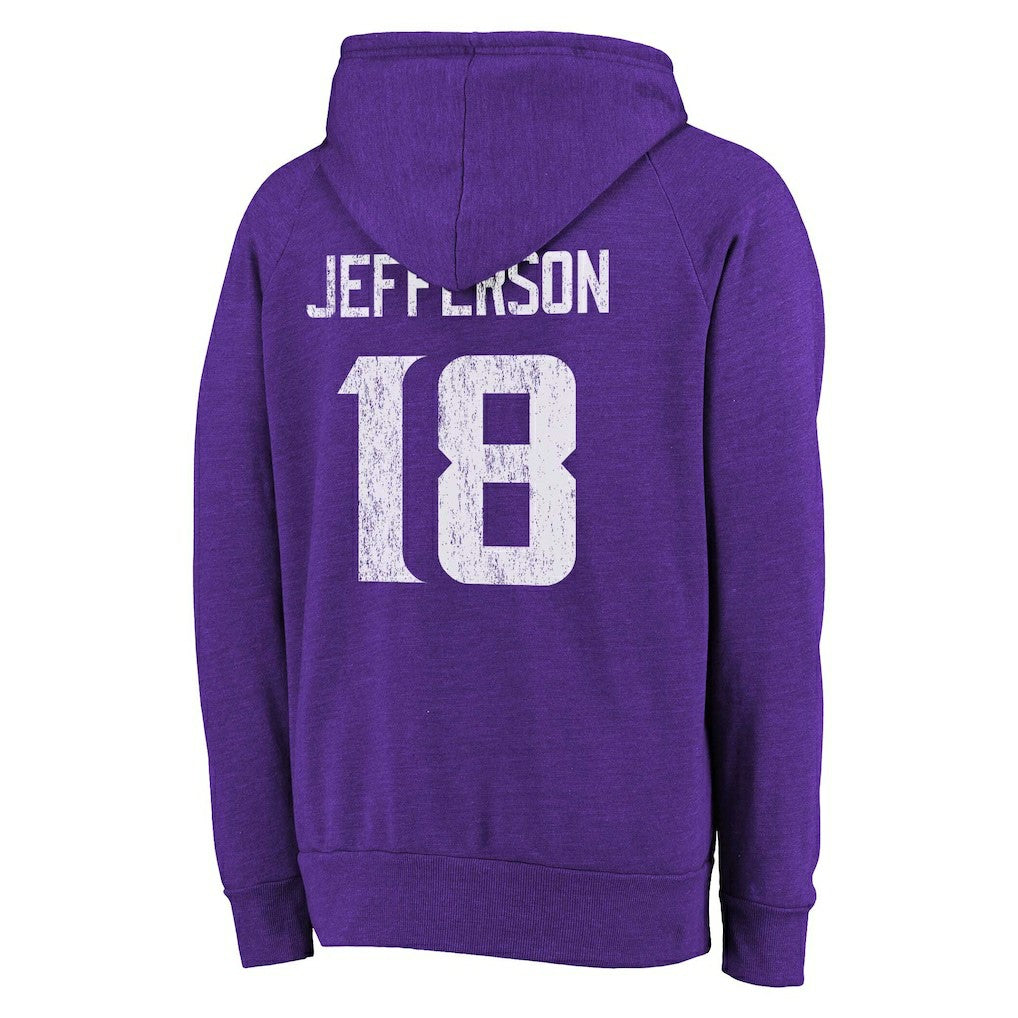 Justin Jefferson Minnesota Vikings Majestic Threads Name & Number Tri-Blend Pullover Hoodie - Purple outlet