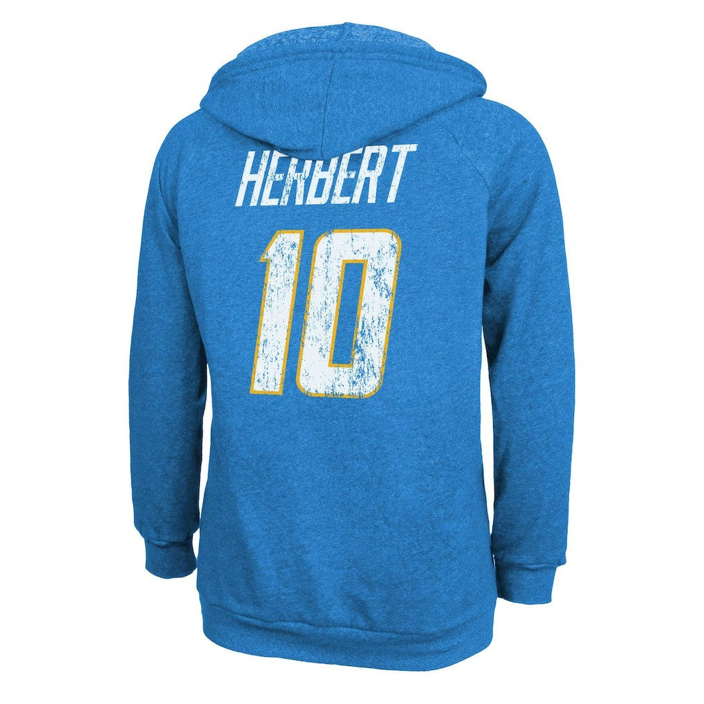 Justin Herbert Los Angeles Chargers Majestic Threads Women's Name & Number Tri-Blend Pullover Hoodie - Powder Blue cheap