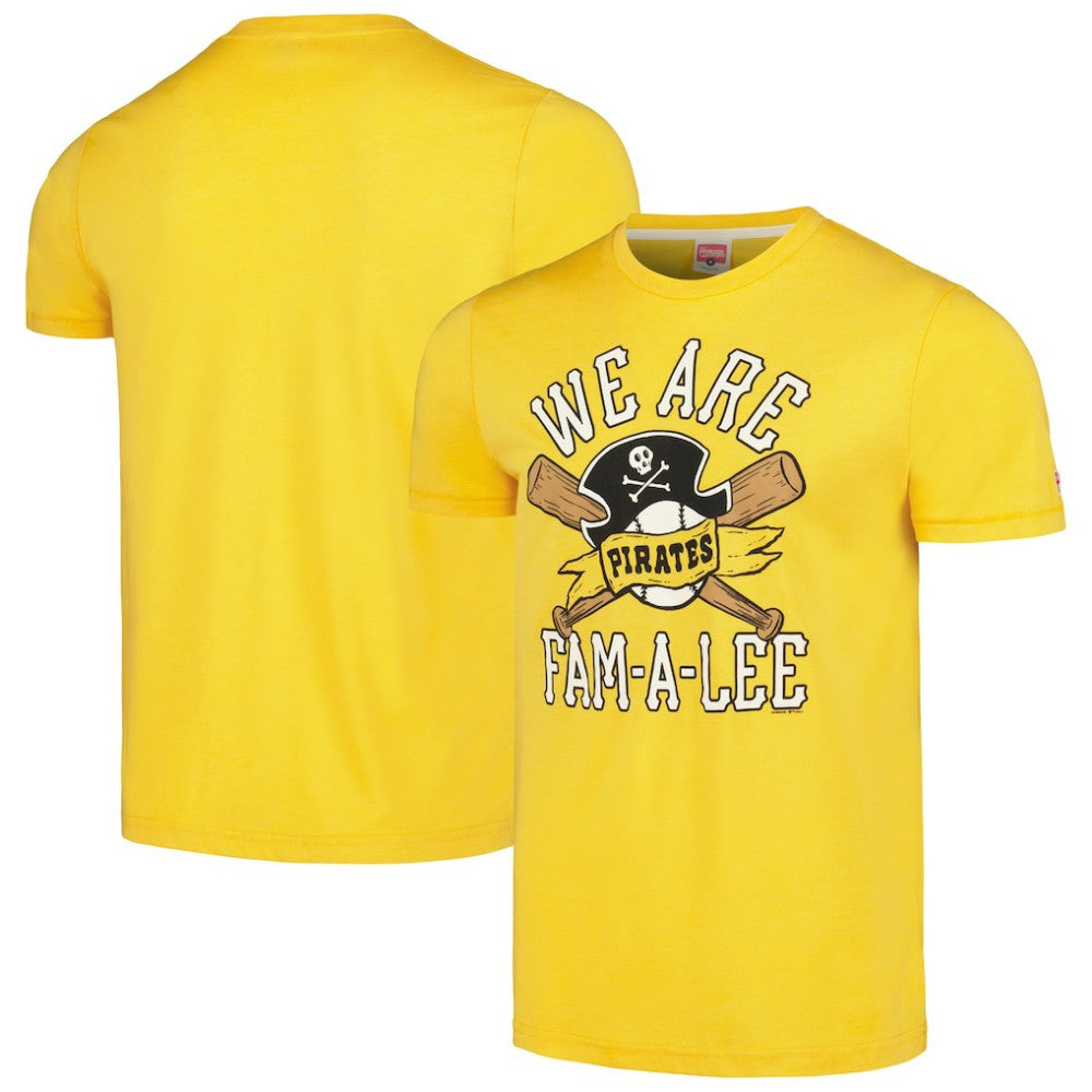 Pittsburgh Pirates Homage Doodle Collection We Are Fam-A-Lee Tri-Blend T-Shirt - Gold