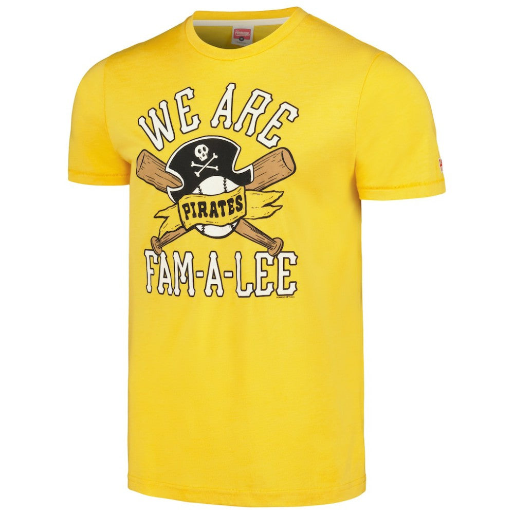 Pittsburgh Pirates Homage Doodle Collection We Are Fam-A-Lee Tri-Blend T-Shirt - Gold
