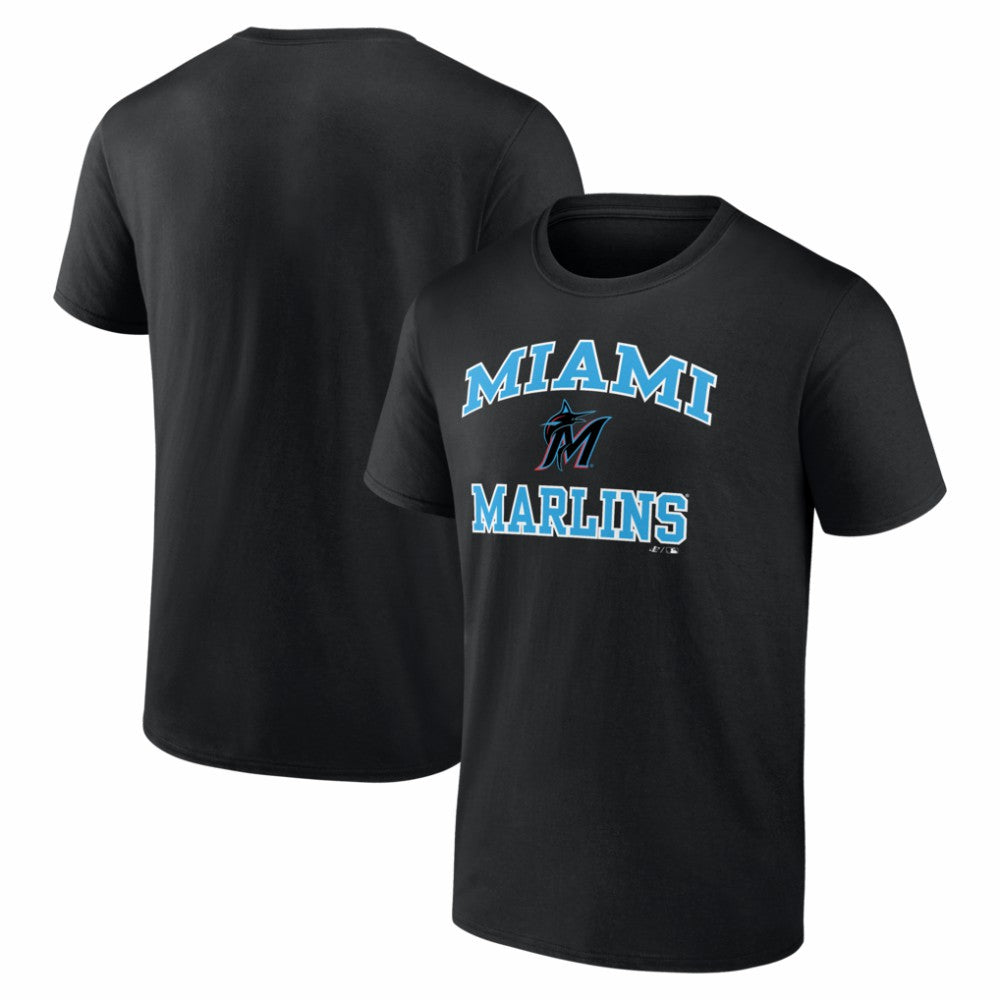 Miami Marlins Logo Athletic Heart and Soul T-Shirt - Black