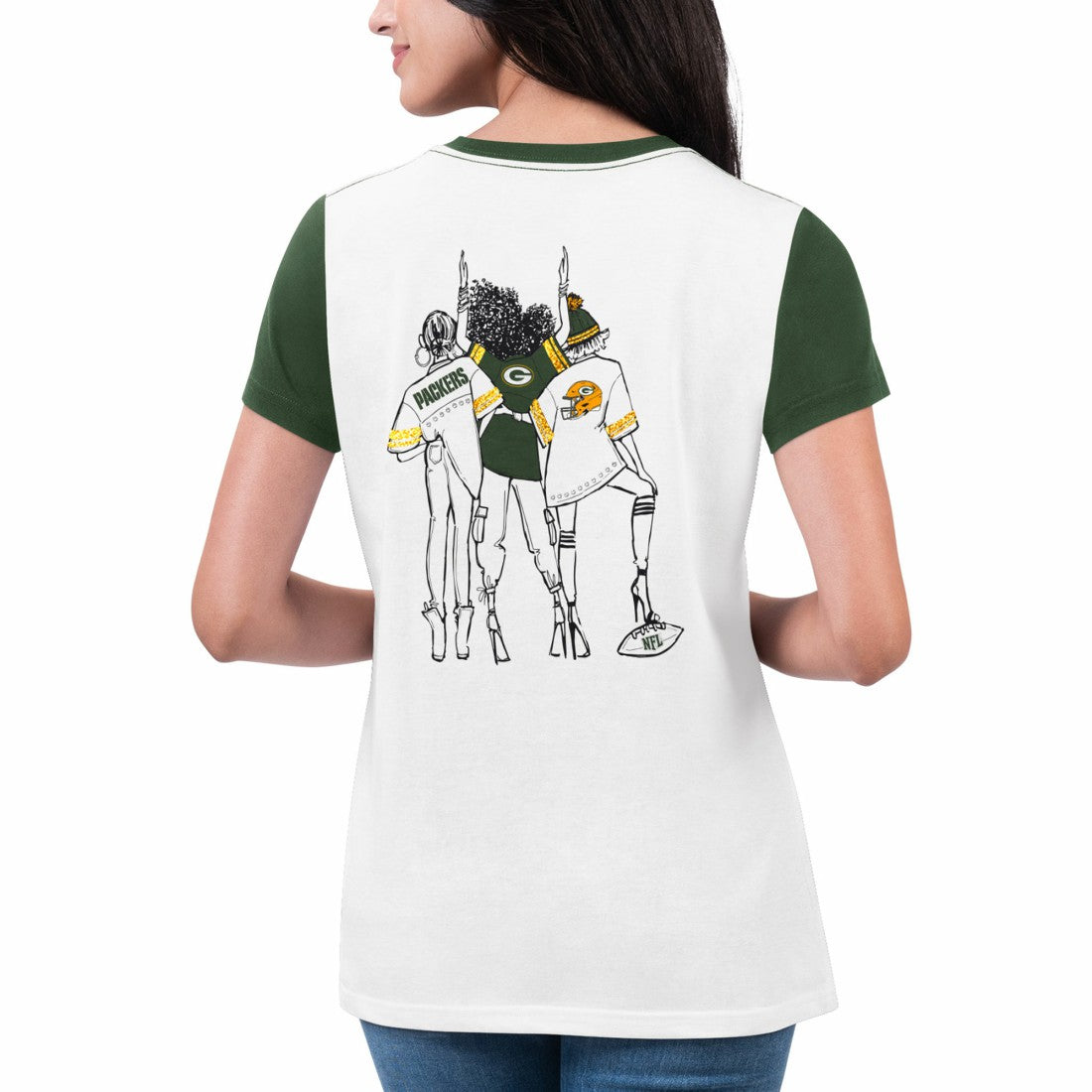 Green Bay Packers G-III 4Her by Carl Banks Women's Fashion Illustration T-Shirt - White/Green for sale
