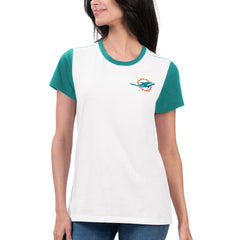 Miami Dolphins G-III 4Her by Carl Banks Women's Fashion Illustration T-Shirt - White/Aqua outlet