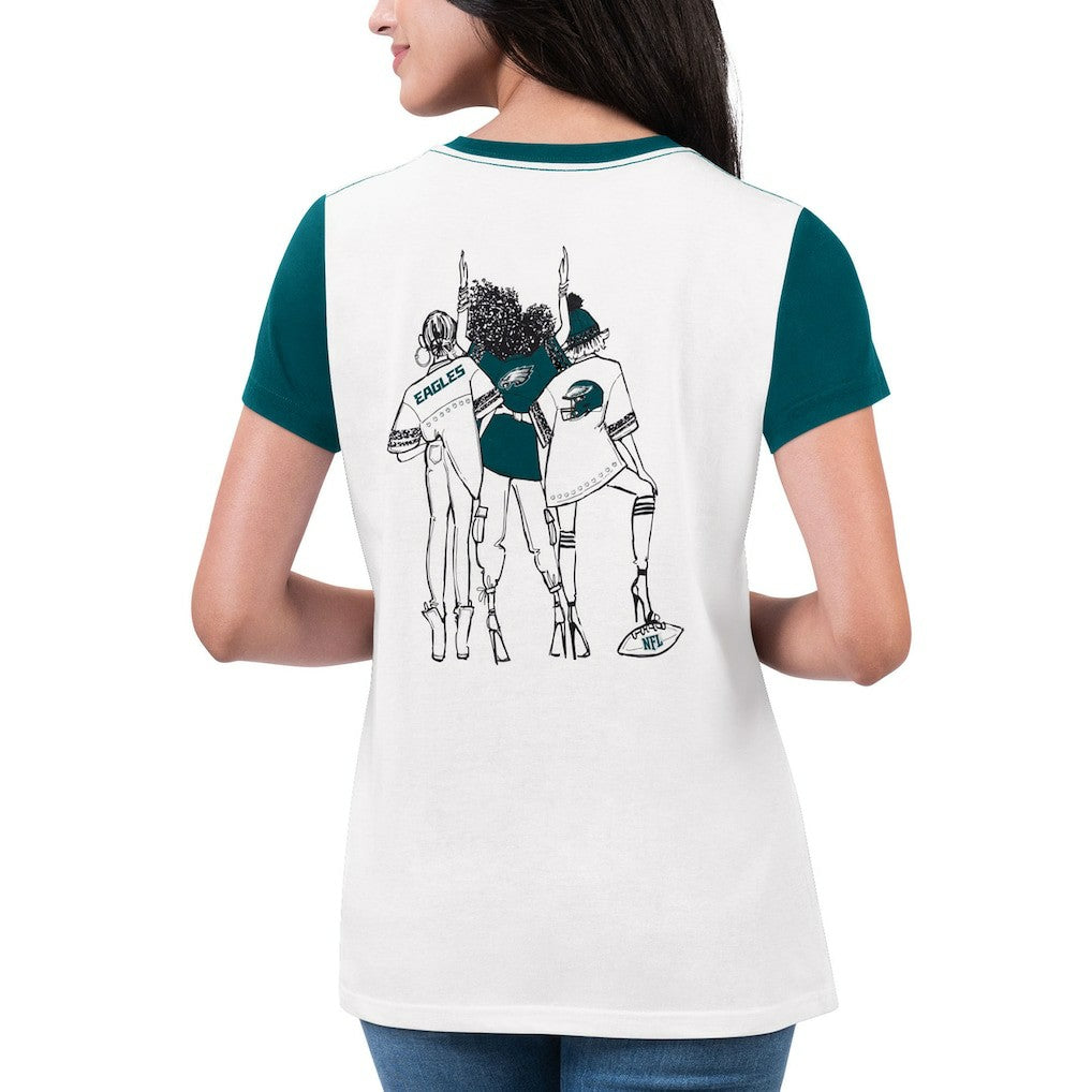 Philadelphia Eagles G-III 4Her by Carl Banks Women's Fashion Illustration T-Shirt - White/Midnight Green discount