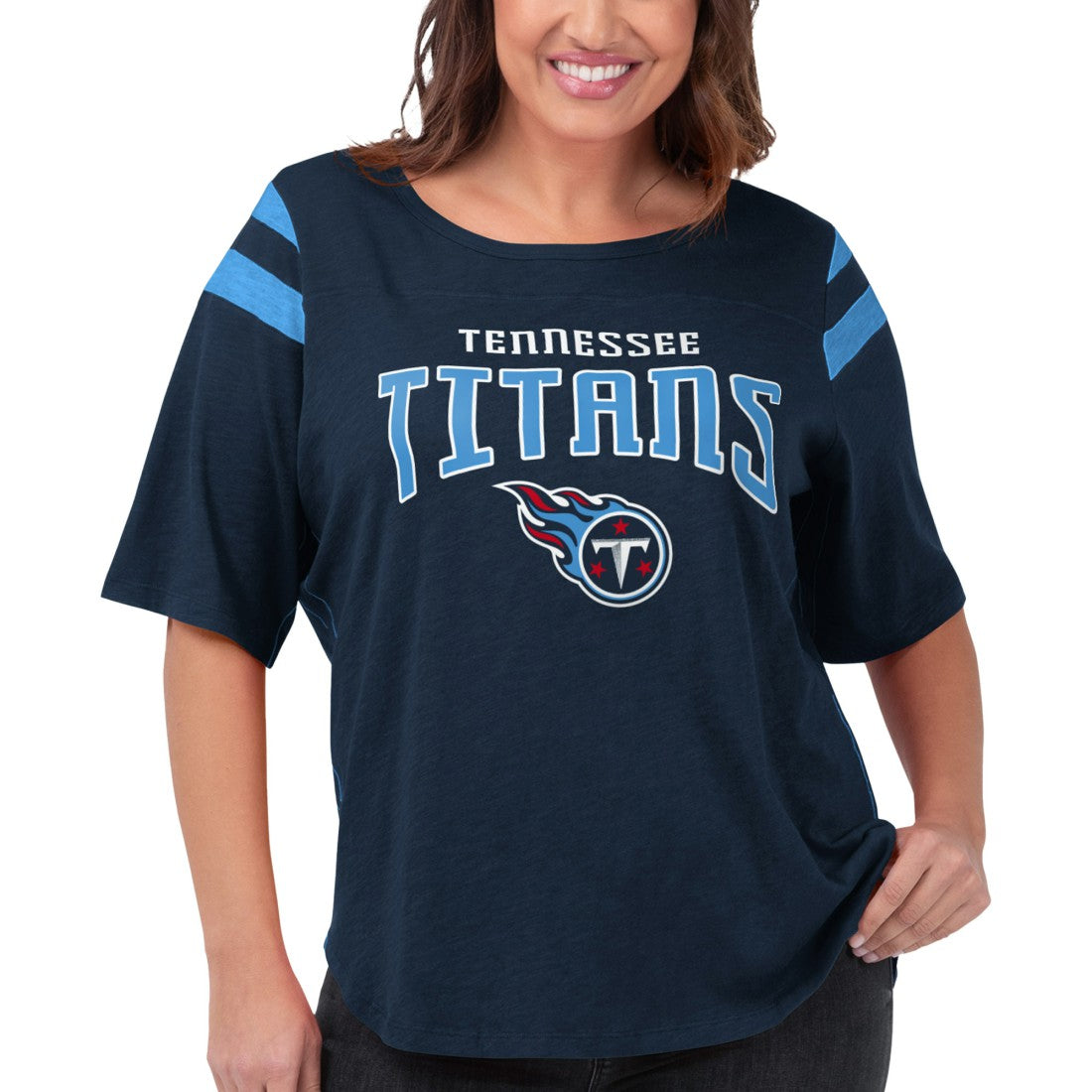 Tennessee Titans G-III 4Her by Carl Banks Women's Plus Size Linebacker T-Shirt - Navy on sale