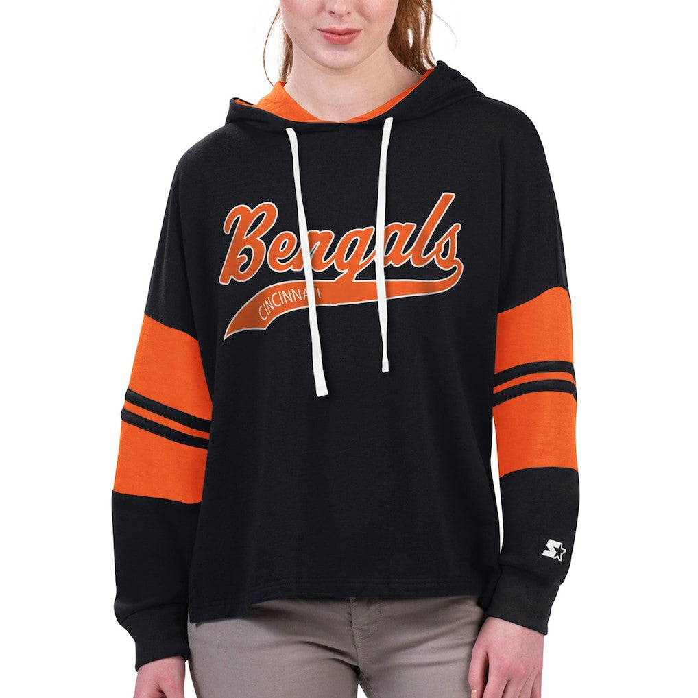 Cincinnati Bengals Starter Women's Bump And Run Long Sleeve Hoodie T-Shirt - Black sale