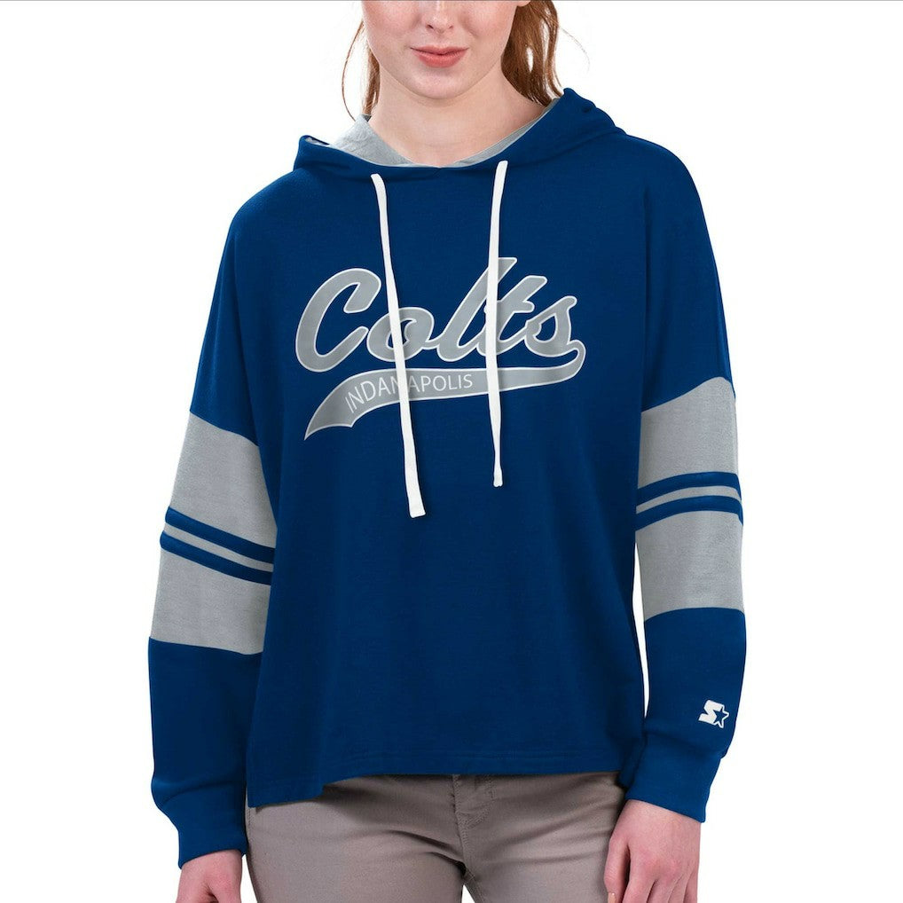 Indianapolis Colts Starter Women's Bump And Run Long Sleeve Hoodie T-Shirt - Royal sale