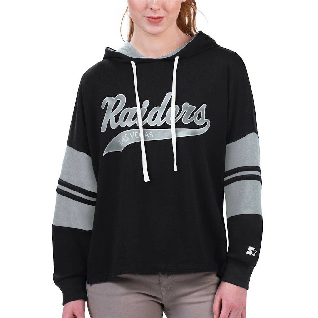 Las Vegas Raiders Starter Women's Bump And Run Long Sleeve Hoodie T-Shirt - Black online