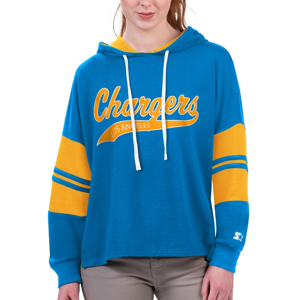 Los Angeles Chargers Starter Women's Bump And Run Long Sleeve Hoodie T-Shirt - Powder Blue discount