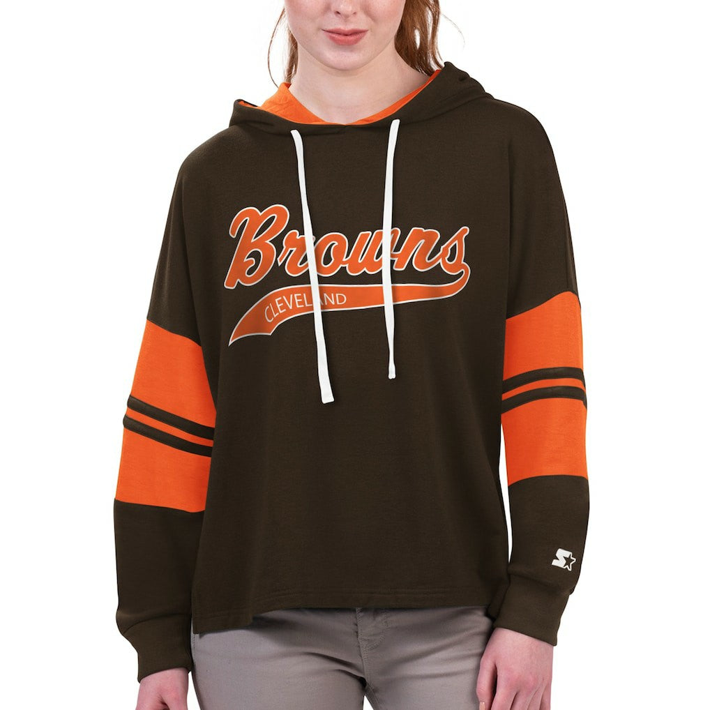 Cleveland Browns Starter Women's Bump And Run Long Sleeve Hoodie T-Shirt - Brown on sale
