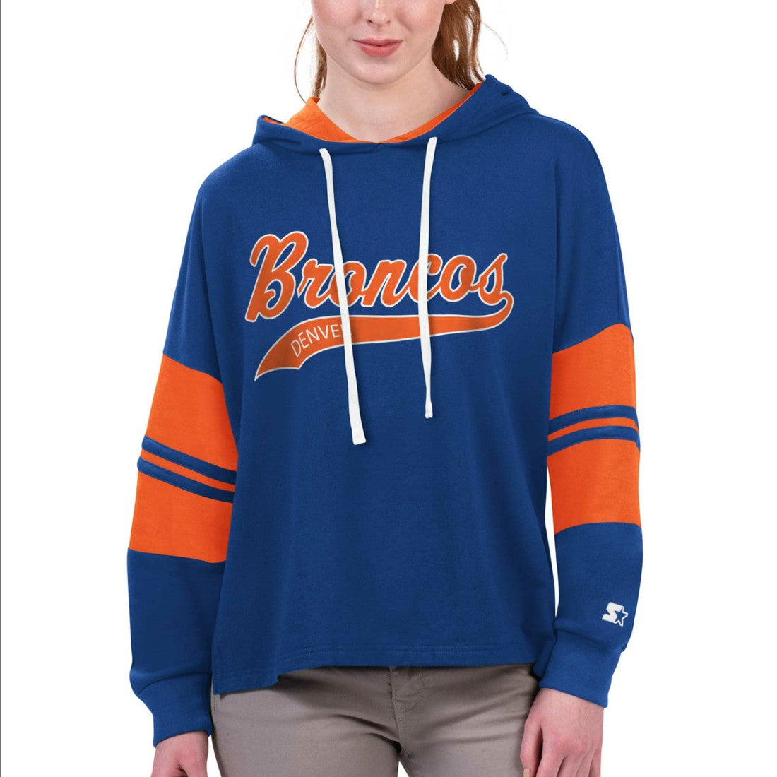 Denver Broncos Starter Women's Bump And Run Long Sleeve Hoodie T-Shirt - Royal cheap