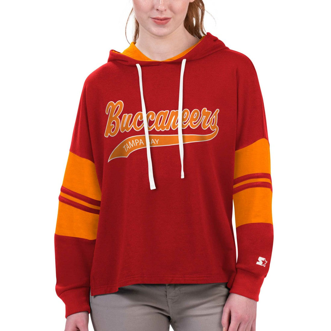 Tampa Bay Buccaneers Starter Women's Bump And Run Long Sleeve Hoodie T-Shirt - Red online