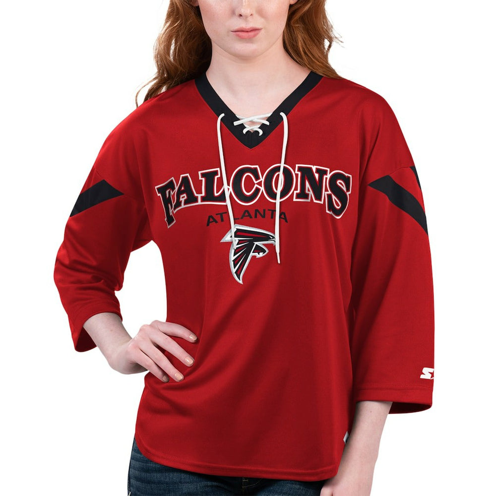 Atlanta Falcons Starter Women's Rally Lace-Up 3/4 Sleeve T-Shirt - Red discount
