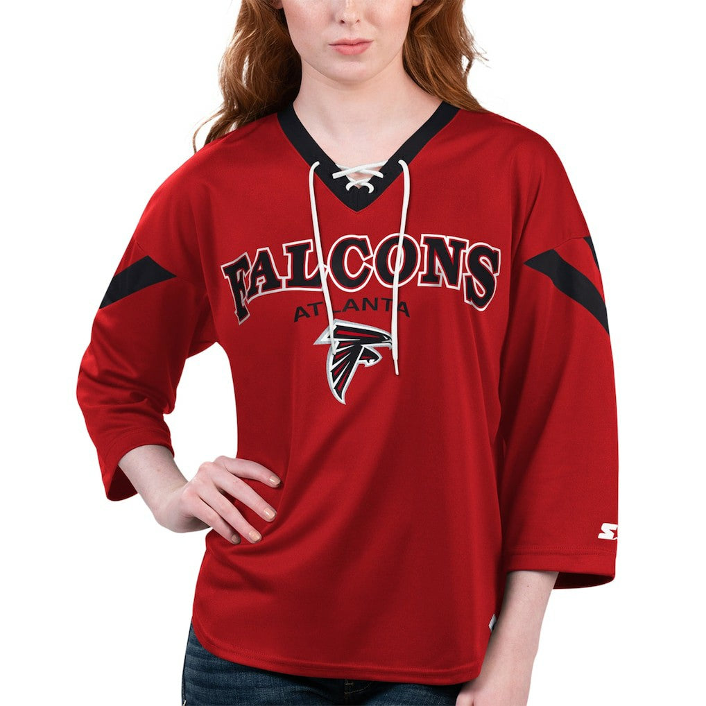 Atlanta Falcons Starter Women's Rally Lace-Up 3/4 Sleeve T-Shirt - Red discount