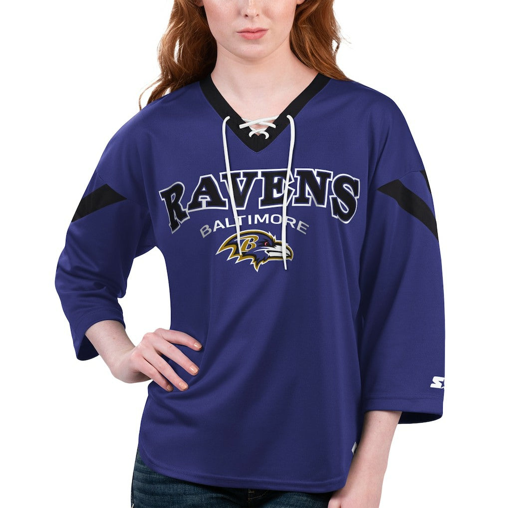 Baltimore Ravens Starter Women's Rally Lace-Up 3/4 Sleeve T-Shirt - Purple discount