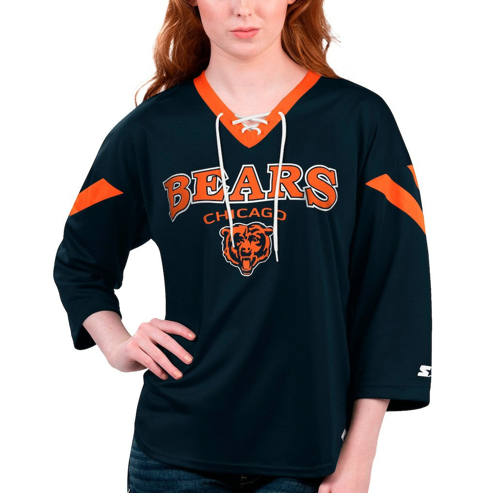 Chicago Bears Starter Women's Rally Lace-Up 3/4 Sleeve T-Shirt - Navy discount
