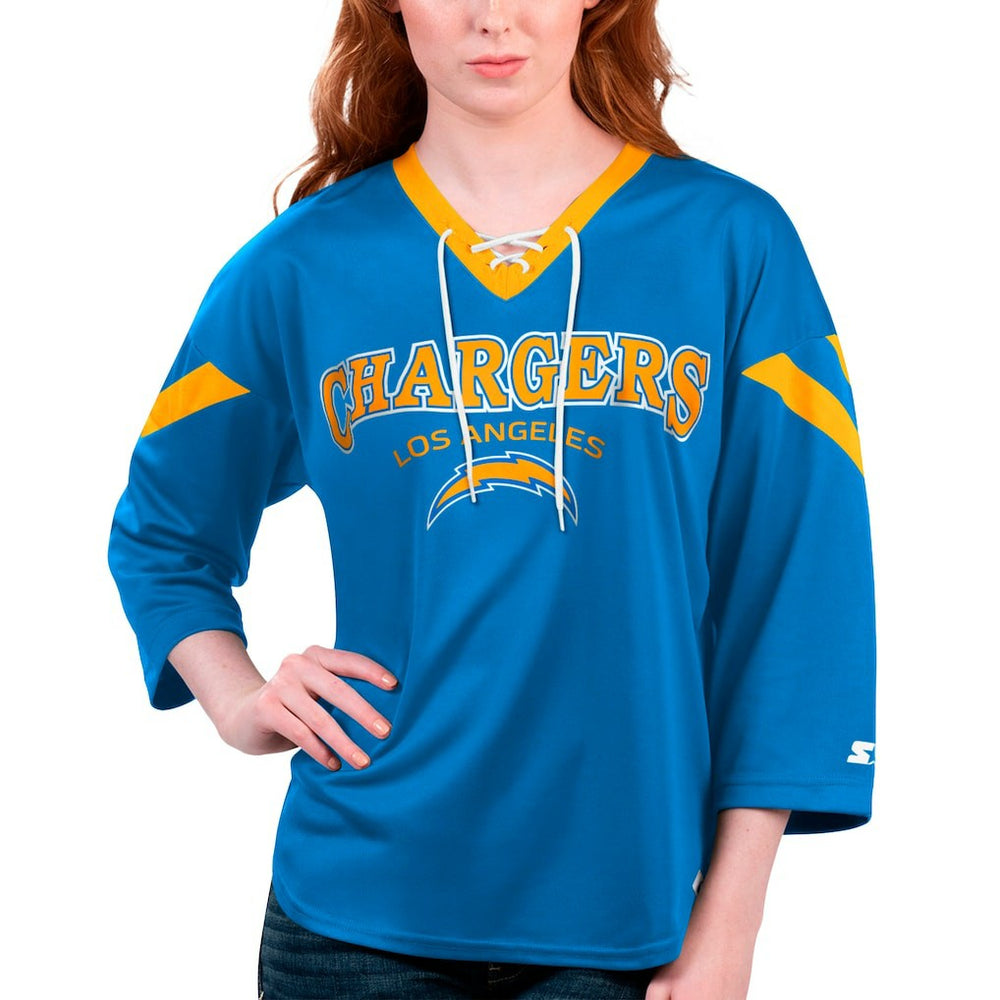 Los Angeles Chargers Starter Women's Rally Lace-Up 3/4 Sleeve T-Shirt - Powder Blue online