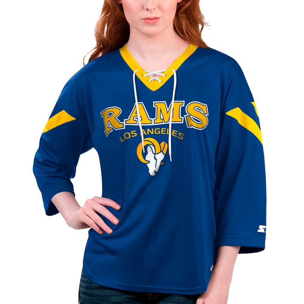 Los Angeles Rams Starter Women's Rally Lace-Up 3/4 Sleeve T-Shirt - Royal discount