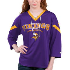 Minnesota Vikings Starter Women's Rally Lace-Up 3/4 Sleeve T-Shirt - Purple for sale