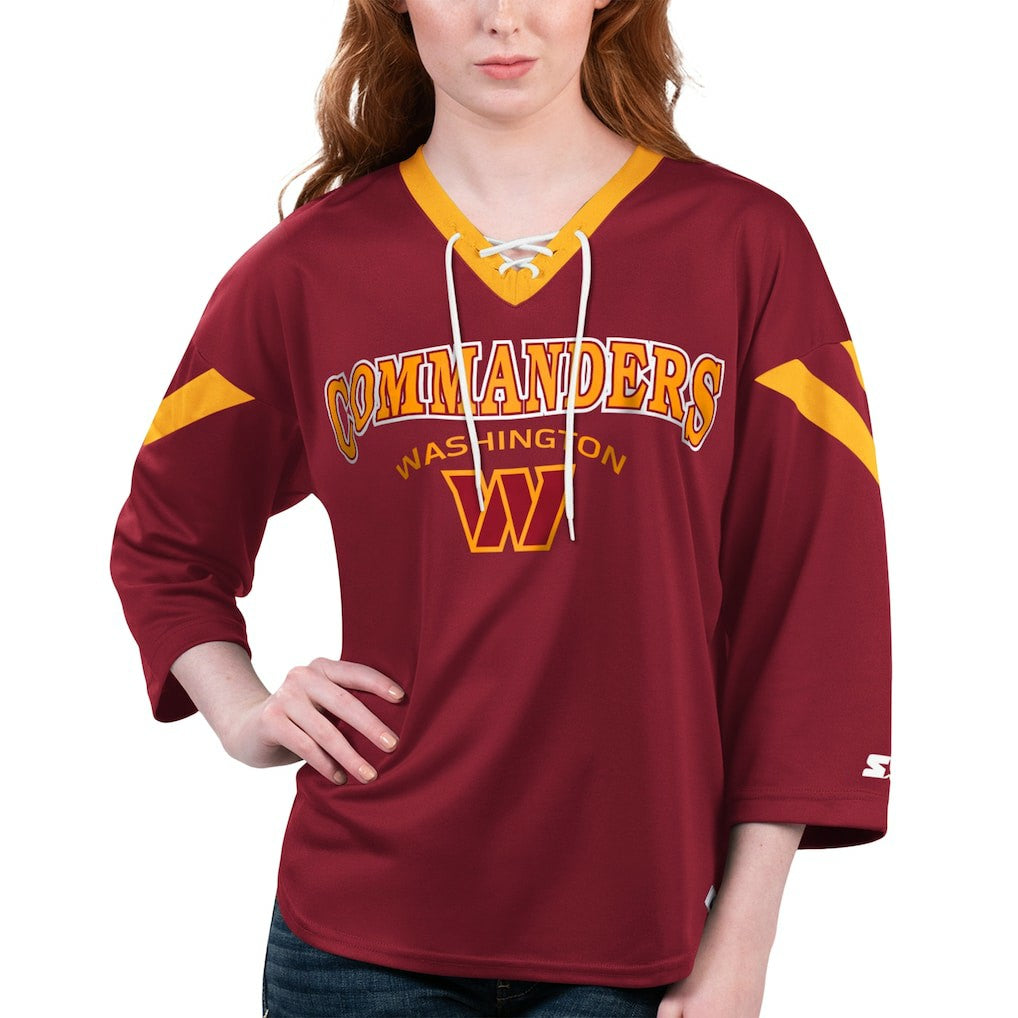 Washington Commanders Starter Women's Rally Lace-Up 3/4 Sleeve T-Shirt - Burgundy online