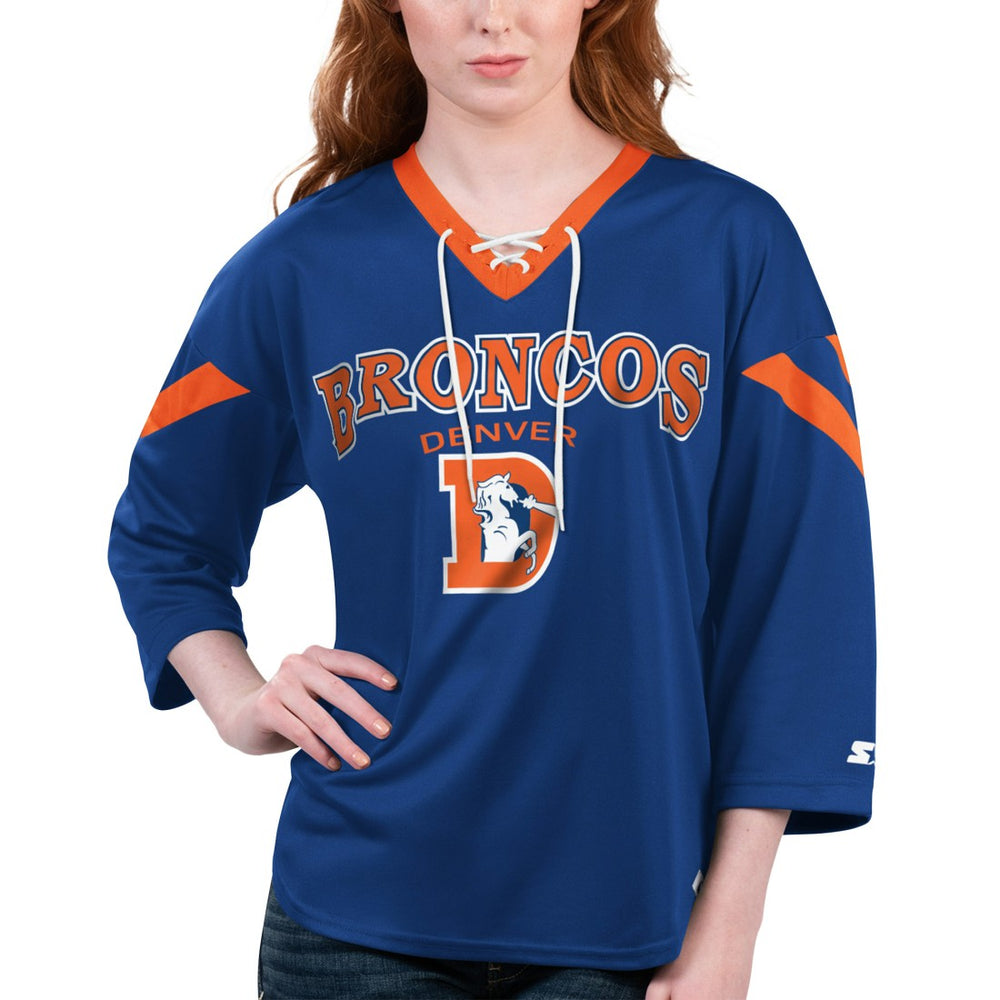 Denver Broncos Starter Women's Rally Lace-Up 3/4 Sleeve T-Shirt - Orange outlet