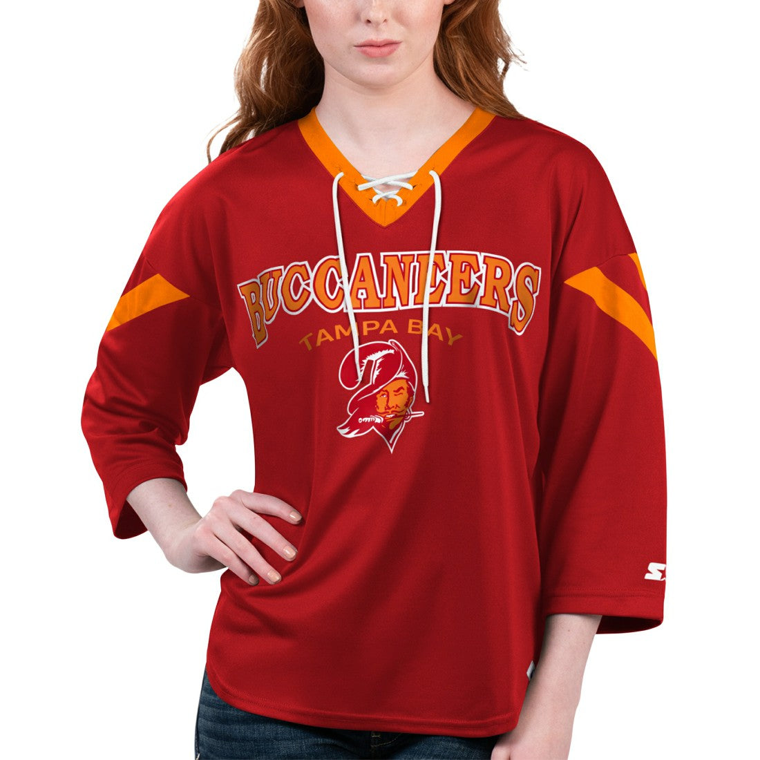 Tampa Bay Buccaneers Starter Women's Rally Lace-Up 3/4 Sleeve T-Shirt - Red sale