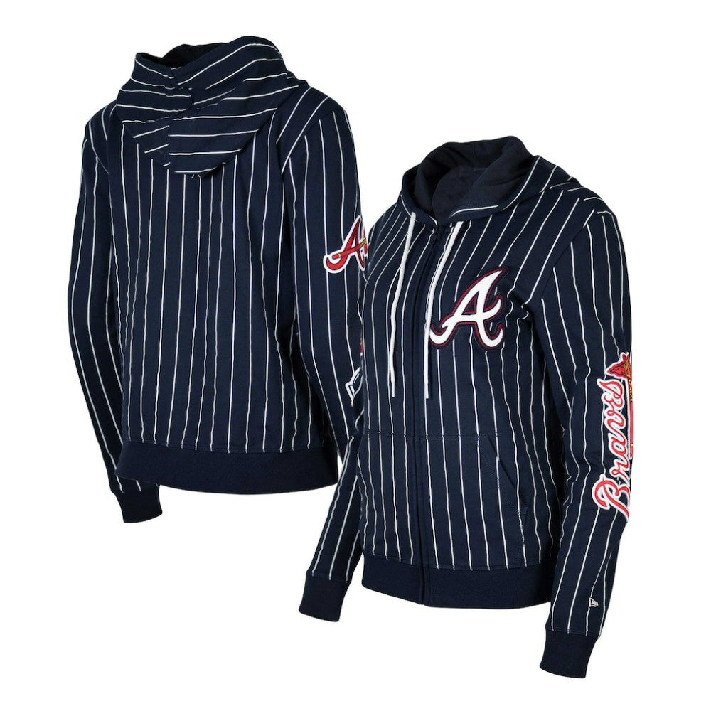 Atlanta Braves Women's Pinstripe Tri-Blend Full-Zip Hoodie Jacket - Navy | New Era