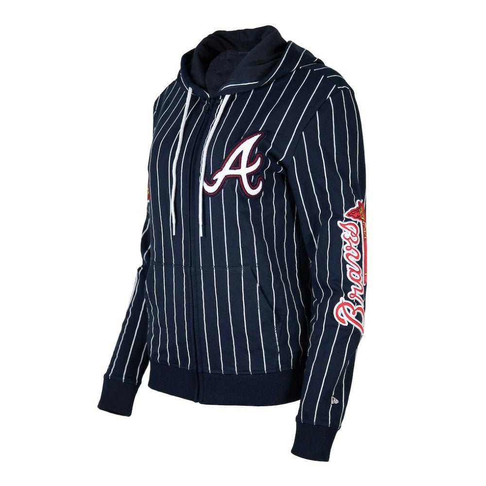 Atlanta Braves Women's Pinstripe Tri-Blend Full-Zip Hoodie Jacket - Navy | New Era