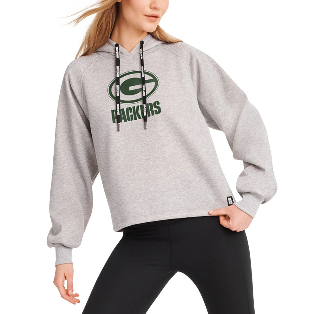 Green Bay Packers DKNY Sport Women's Debbie Dolman Raglan Pullover Hoodie - Heather Gray on sale