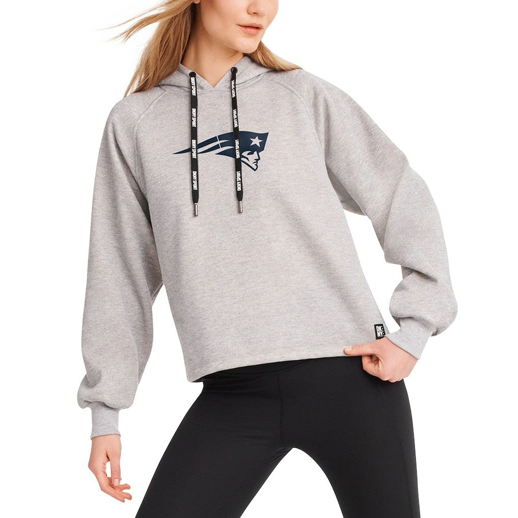 New England Patriots DKNY Sport Women's Debbie Dolman Raglan Pullover Hoodie - Heather Gray discount