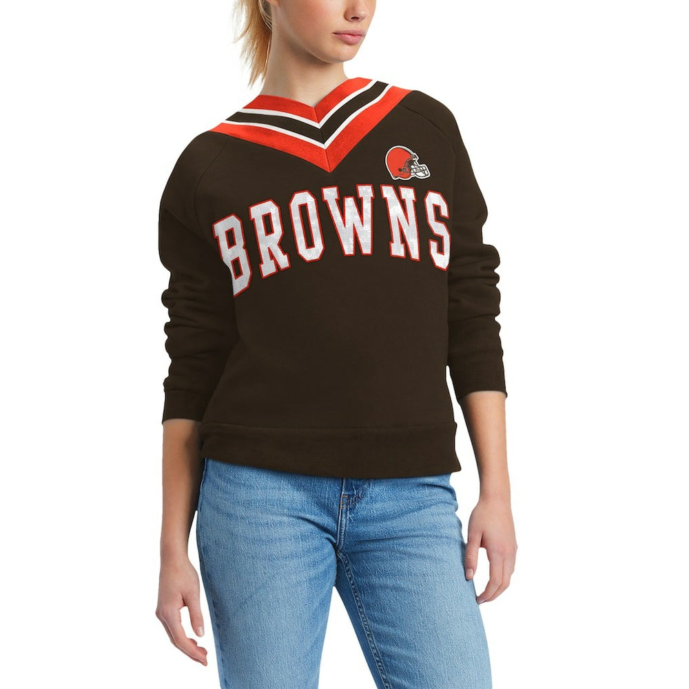 Cleveland Browns Tommy Hilfiger Women's Heidi Raglan V-Neck Sweater - Brown sale