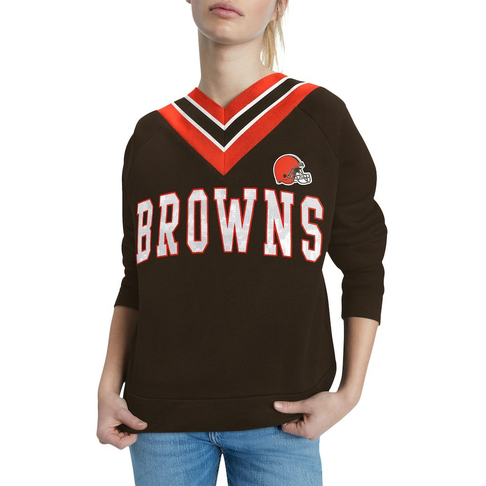 Cleveland Browns Tommy Hilfiger Women's Heidi Raglan V-Neck Sweater - Brown sale