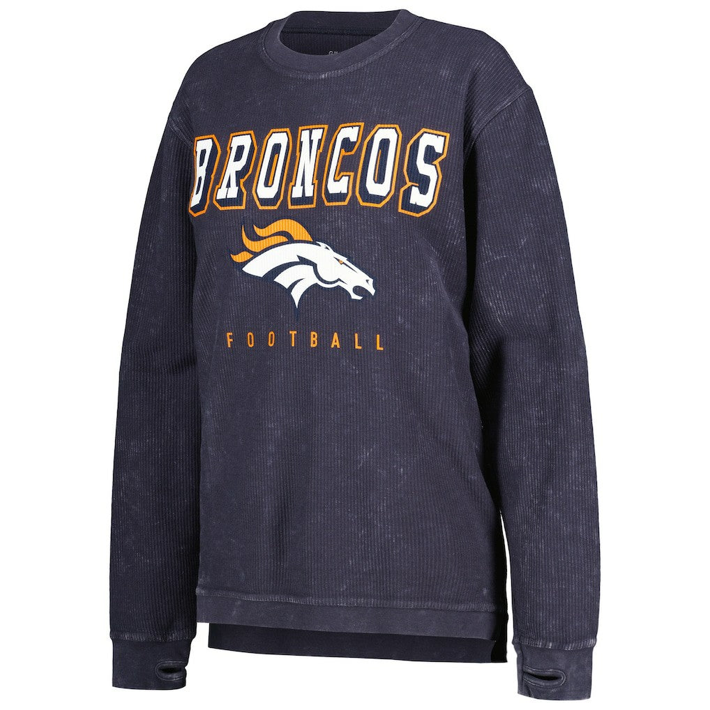 Denver Broncos G-III 4Her by Carl Banks Women's Comfy Cord Pullover Sweatshirt - Navy on sale