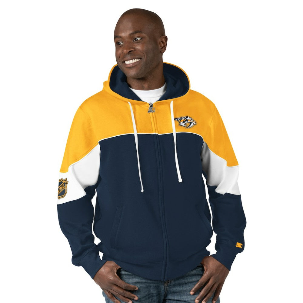 Nashville Predators Starter Power Forward Full-Zip Hoodie Navy/Gold