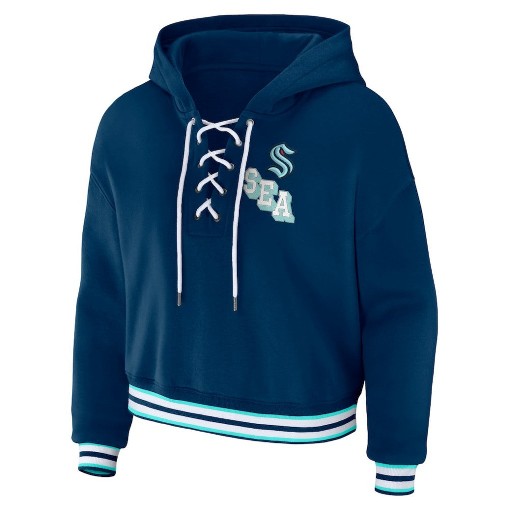 Seattle Kraken WEAR by Erin Andrews Women's Lace-Up Pullover Hoodie Blue
