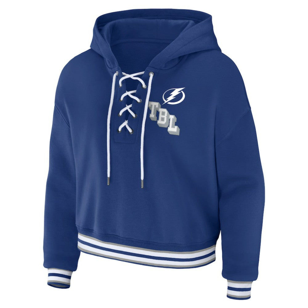 Tampa Bay Lightning WEAR by Erin Andrews Women's Lace-Up Pullover Hoodie Blue