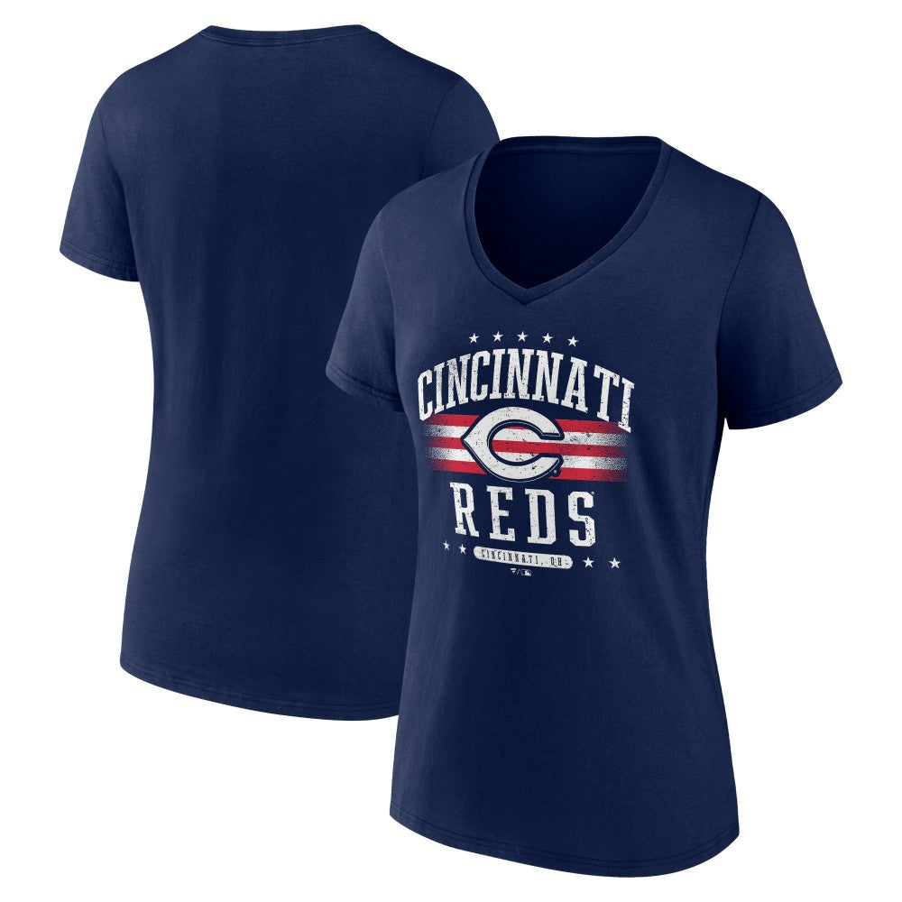 Cincinnati Reds Women's Americana Team V-Neck T-Shirt - Navy